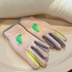 Kids' Figure Sport Warm Gloves for Boys and Girls - Training Plush Lined, Waterproof Pink Little Dinosaur 6-12 Years