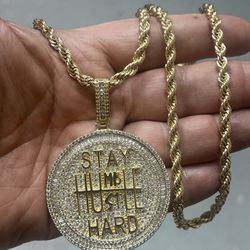 -Stay humble hustle hard-  icy simulated diamonds stones pendant and rope necklace 🔥🔥🔥