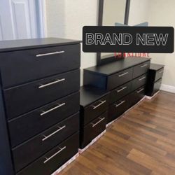 Dresser With Mirror, Chest And Two Nightstands 🌌 Comoda Con Espejo, Gavetero Y Dos Mesitas De Noche 🌌