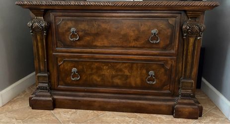 Ornate Wood Two-Drawer Chest