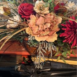 Metal And Artificial Flowers Pot