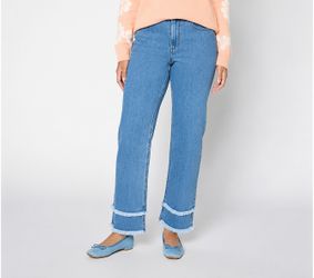 Susan Graver Regular Wide Leg Ankle Jeans with Hem Detail Medium Wash, Size 4