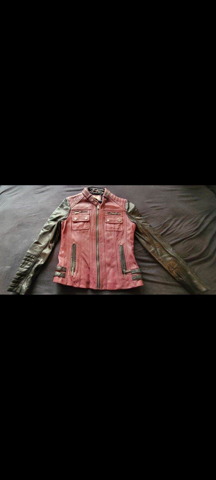Michael Kors Burgundy and Black Leather Jacket