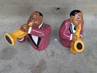 Vintage Hand painted Clay Art Salt & Pepper Jazz Figurines