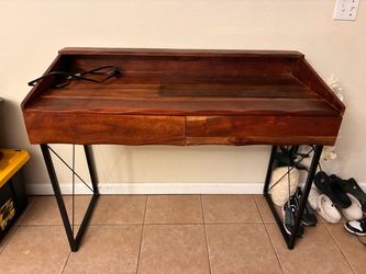 Wood and Metal Writing Desk with Drawers