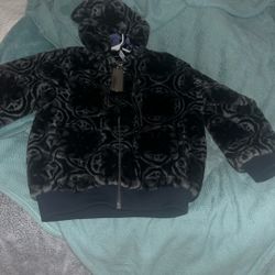 grey on black mink hoodie 