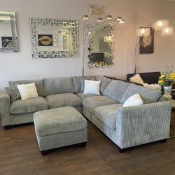 Gray Sectional & Ottoman 