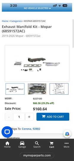 Mopar genuine OEM exhaust manifold kit 2019-2026 for hemi