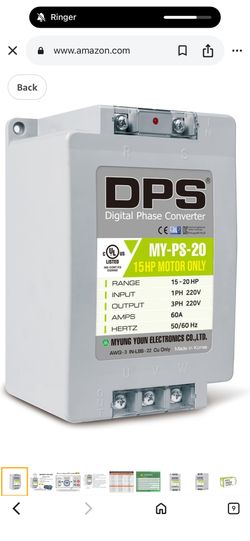 DPS 20HP MY-PS-20 Used for 15HP(11kW) 45A Motor, Single to 3 Phase Converter, 1 DPS Must Be Used for 1 Motor Only, Input/Output 200-240V, UL Listed