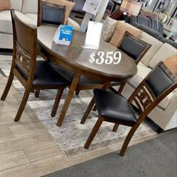 5-pc Round Dining Table Set Walnut Finish 