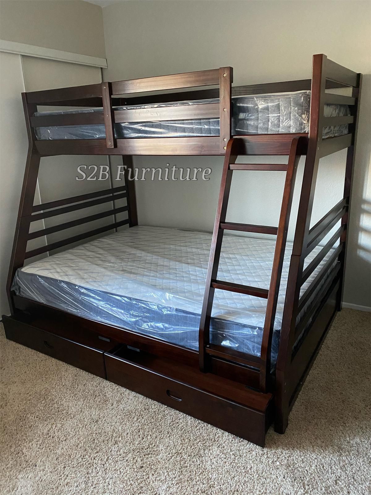 Twin Full Expresso BUNKBED With Ortho Mattress Included