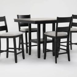 Grey Square Wood 40" Pedestal Counter Height Table Set For 4 | Acacia