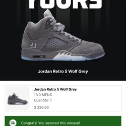 Wolf grey Jordan 5 $350