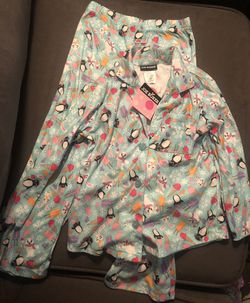NWT Joe Boxer Girl’s 2 Piece Pajama Set Soft Aqua Blue Penguins XS 4/5