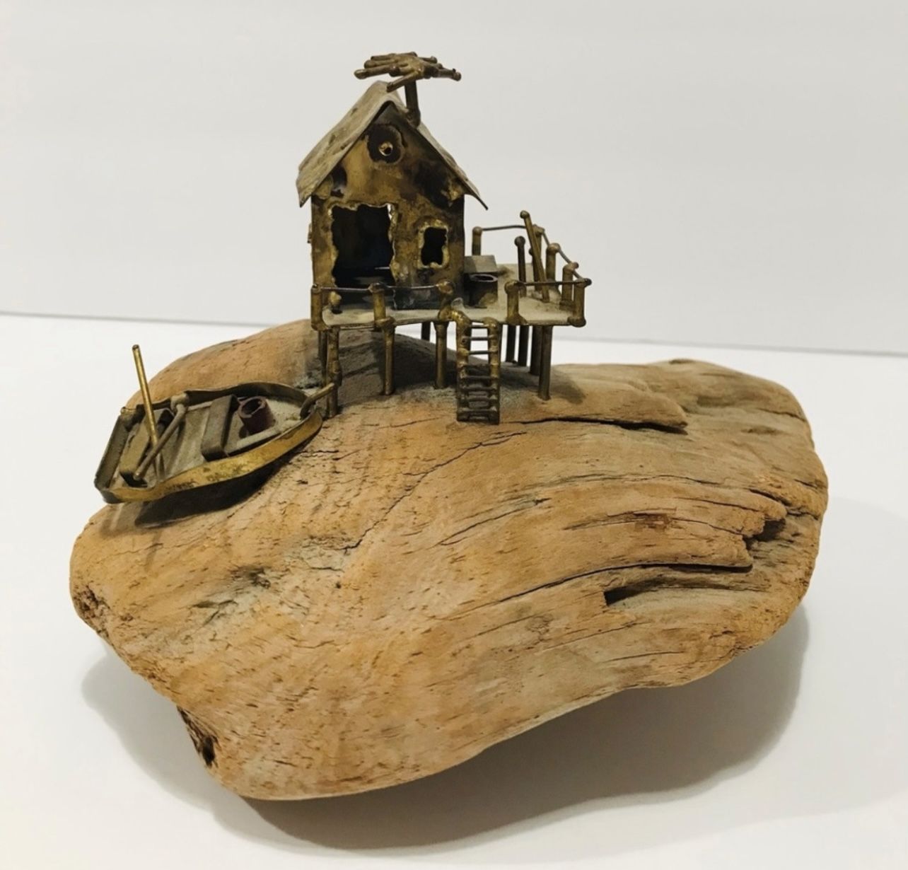Albert Guibara House on Cliff MCM Brutalist Art Sculpture Driftwood Copper Rare