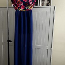 Women’s Miley and Molly Strapless Floral Blue Pink Yellow White Dress Size Small S Summer Maxi Dress Long