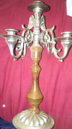 Metal and wood eagle 5 hole candle holder