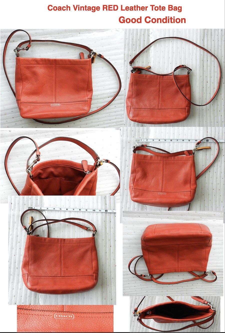 Coach Vintage RED Slim Leather Shoulder Tote Bag Purse