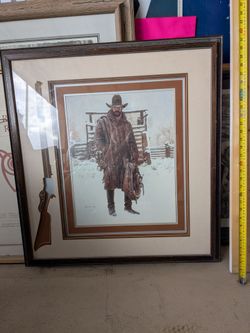Framed Western Cowboy Art Print BAMA 86 SIGNED