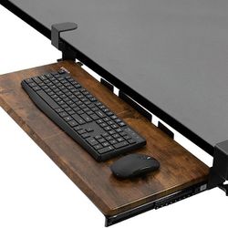 VIVO Clamp-on Computer Keyboard and Mouse Under Desk Mount Slider Tray, 27 (33 Including Clamps) x 11 inch Pull Out Platform Drawer, Rustic Vintage Br