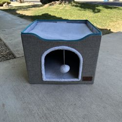 Bedsure Large Cat Bed, Cave With Fluffy Ball And Scratch Pat 16.5x16.5x13