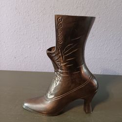 Vtg Brass Victorian Boot Vase 8"