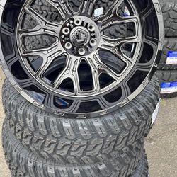 24x14 TIS 560B Gloss Black Rims Wheels 6 Or 8 Lug + 33”35” Tires MT RT Silverado  Ram-We Finance