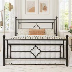LFHHH006 Queen Size Metal Platform Bed Frame with Victorian Vintage Headboard and Footboard/Mattress Foundation/Under Bed Storage/No Box Spring Needed