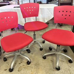 3 Red Swivel Desk Chairs