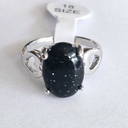 BLACK OVAL SANDSTONE POLISHED CABECHON NEW SIZE 8 SILVER ELEGANT  RING