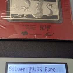 Silver .999 PAMP 100g Lunar Dragon 2012🐉 Certificate B001053