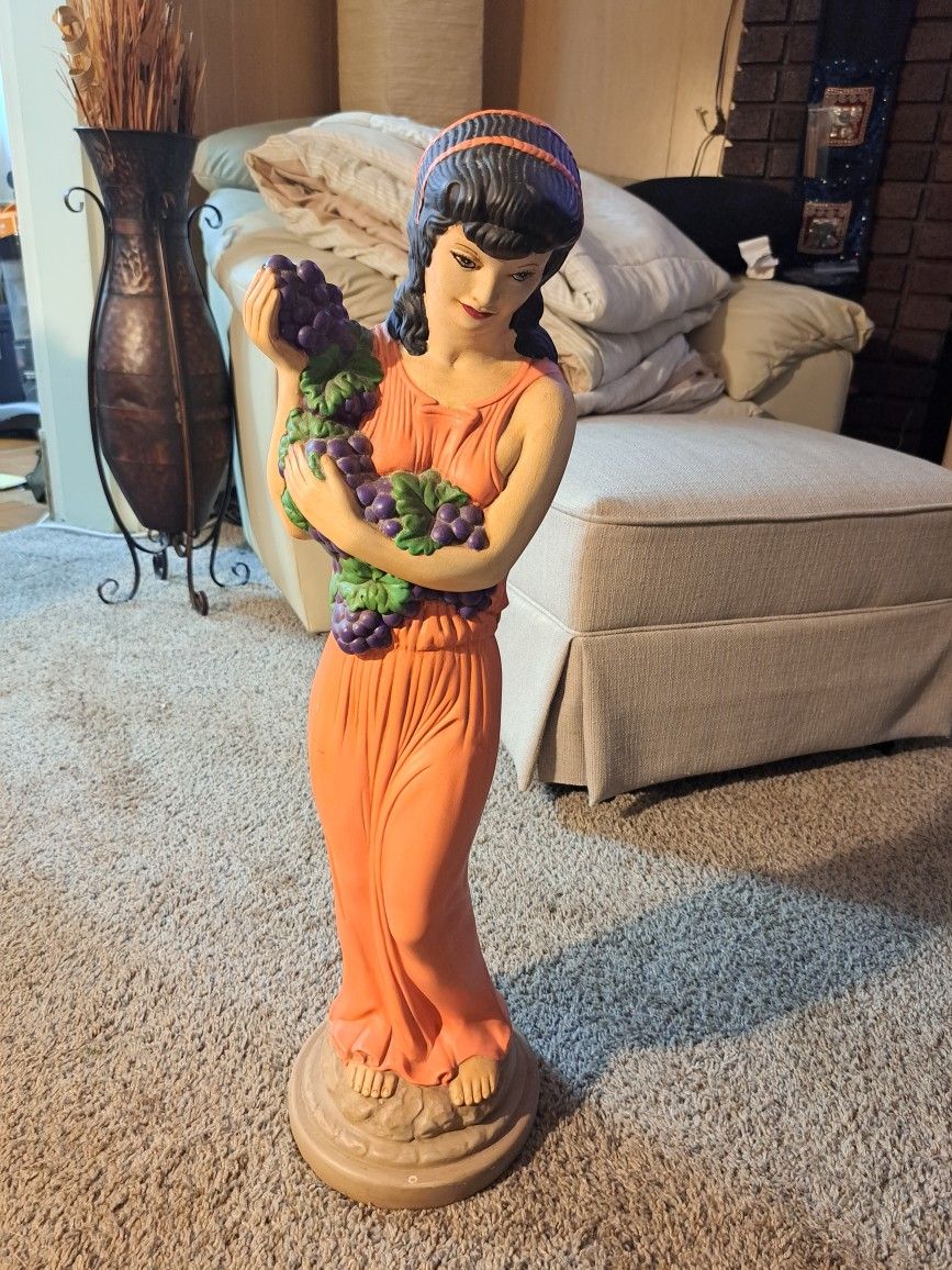 Vintage Roman Woman Holding Grapes Statue, Tall, Exquisite!