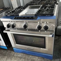 KitchenAid Stainless Steel Dual Fuel 36” Range With Griddle