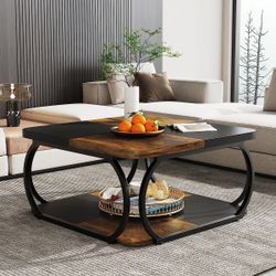 New in the box Square Coffee Table, 39" Central Cocktail Table with 2-Tier Shelves(D791)
