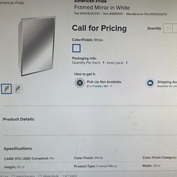 American Pride Framed Mirror in white 42x36 new 