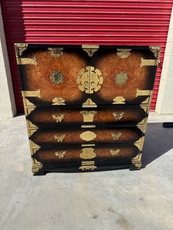 Asian Style Burl Wood Chest with Brass Hardware