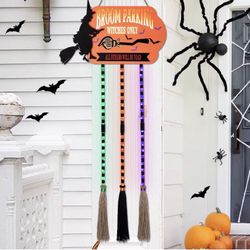 Broom Parking Sign with 3 Witches Brooms, Cute Halloween Decor for Front Porch Wall Home Office Indoor Outdoor