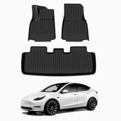 Tesla Model Y Custom Fit Black TPE Floor Liners 1st & 2nd Row Weather Protection