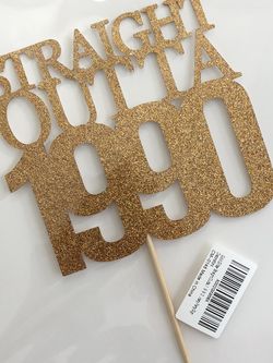1990 Birthday Cake Gold Glitter Topper