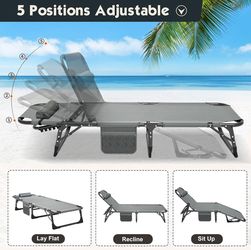 5 Positions Adjustable Beach Lounger, Folding lounge chair,portable,Cot