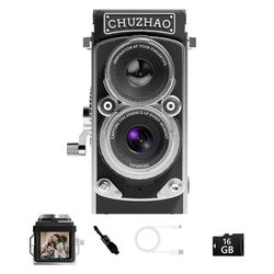 Vintage Mini Digital Camera, Portable TLR Style Retro Point and Shoot Compact Small Pocket 1080P FHD Video 12MP Autofocus Vlogging Camera with 16 GB C