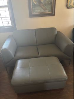 King Gray Leather Sofa with matching ottoman
