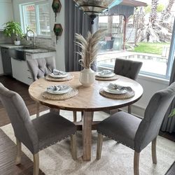 Custom Round  Dining Table  Modern Rustic Set Bench Restoration Hardware Breakfast Nook Table Solid Wood Custom Handcrafted Counter Bar 