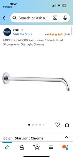 GROHE (contact info removed)0 Rainshower 15-Inch Fixed Shower Arm, Starlight Chrome