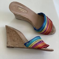 AQUAZZURA RAINBOW MULTICOLOR CORKSCREW WEDGE..SIZE 36