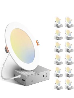 Amico 12 Pack 6 Inch 3CCT Ultra-Thin LED Recessed Downlight with Junction Box, 3000K/4000K/5000K Selectable, 12W Eqv 100W, Dimmable LED Can Lights, 10