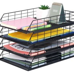 New 4 Pack Stackable Letter Tray Paper Organizer, Metal Desk Organizer Tray for Letter/A4 Paper Storage, Suitable for Office, School, Home, Black