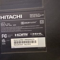 Hitachi 65” 4k Tv And Firestick 