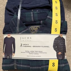BRAND NEW WITH TAGS NEVER WORN Jachs New York 2-Pack Men’s Thermal and Brawny Flannel Size S Small