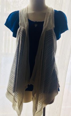 Adult medium Royal blue blouse with white sleeveless cardigan